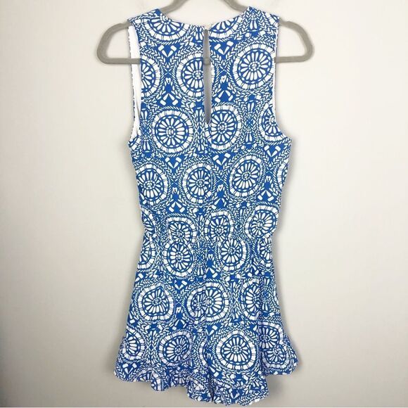 SHOW ME YOUR MUMU | Riri Blue & White Romper Mykonos Print Women’s Size Medium - Picture 6 of 9